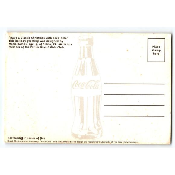 Vintage 1998 Coca-Cola Classic Christmas Postcard by Maria Ramos - Picture 2 of 2